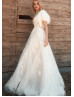 Flutter Sleeves Ivory Lace Tulle Garden Wedding Dress